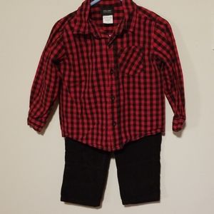 2T long sleeve button up with 24 month black khaki